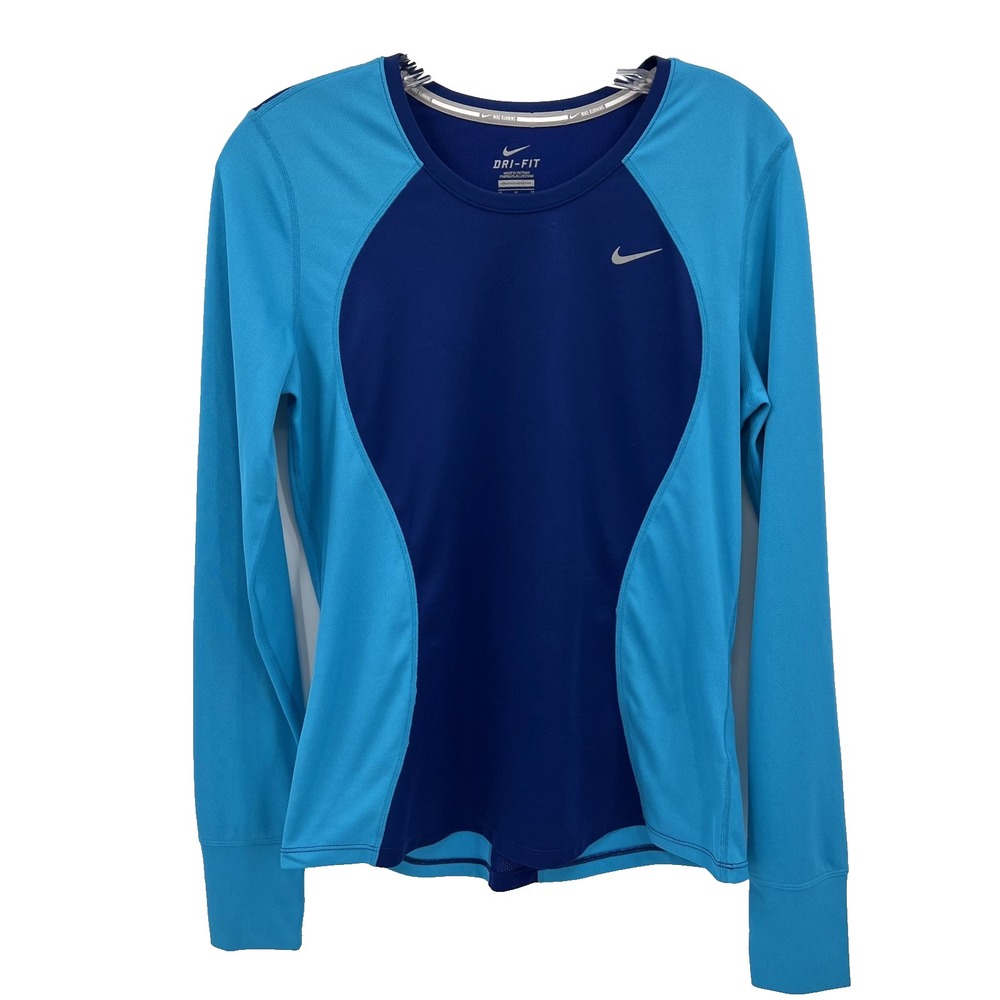 NIKE RUNNING Dri-Fit Women's Sz M Turquoise/Blue Long-Sleeve Polyester Shirt Top